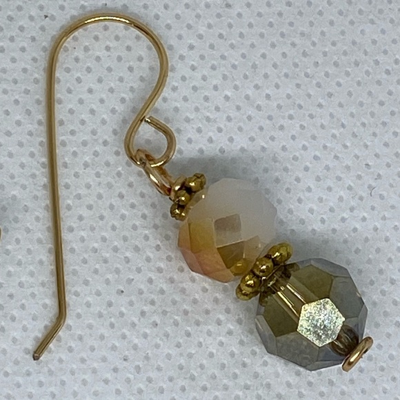 Handcrafted White/Copper/Gray Czech Cut Glass 18k Gold Plated FishHook Earrings - Picture 5 of 8